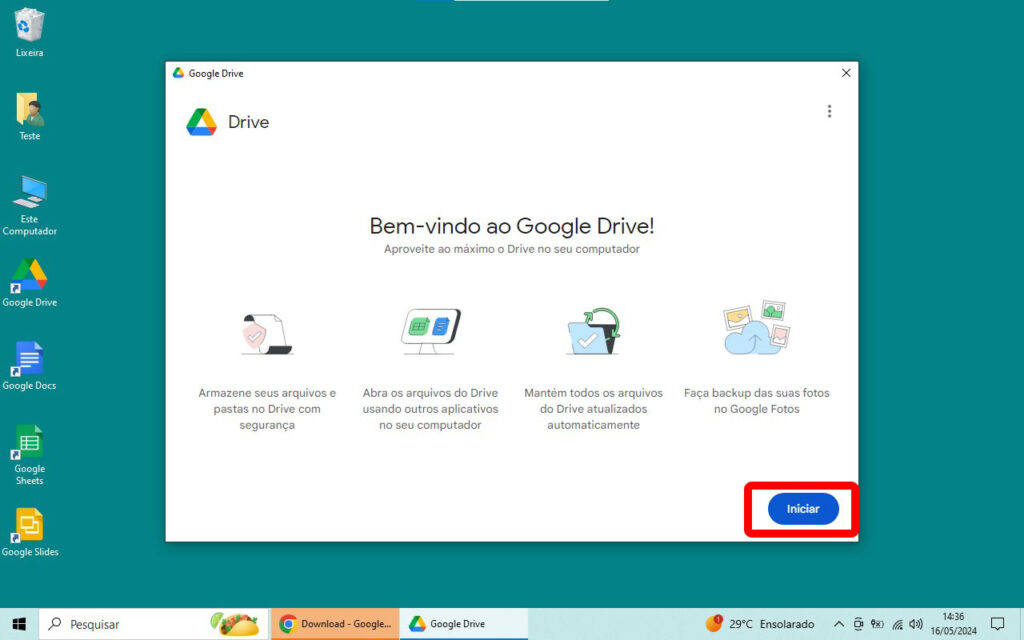 Google Drive no Computador Iniciar 2
